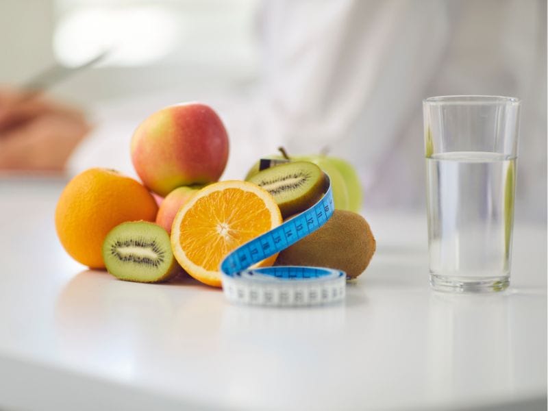 Fruit, water and a tape measure